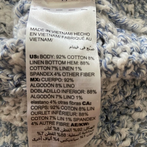 Chico’s Striped Tape Yarn V- neck pullover sweater in blue/white, size 2 cotton - Picture 4 of 8